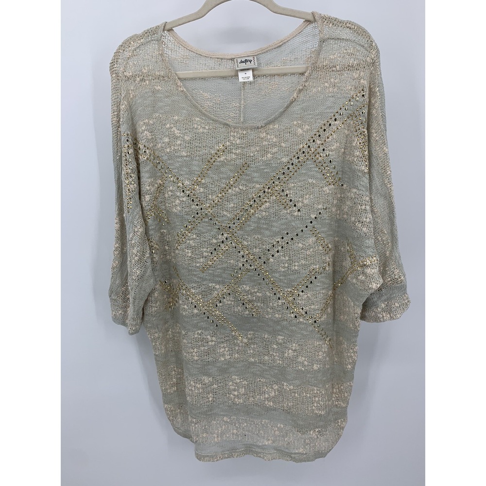 Daytrip By Buckle XL Open Weave Studded Sweater Tunic Dolman Sleeves